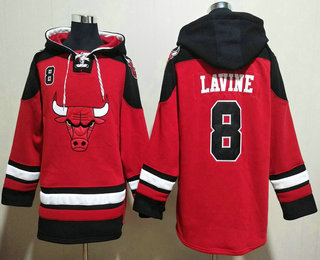 Men's Chicago Bulls #8 Zach LaVine Red Ageless Must Have Lace Up Pullover Hoodie