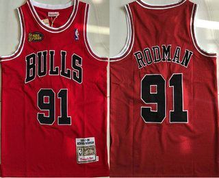 Men's Chicago Bulls #91 Dennis Rodman 1997-98 1997-98 Red Final Patch Hardwood Classics Soul AU Throwback Jersey