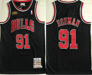 Men's Chicago Bulls #91 Dennis Rodman 1997-98 Black Final Patch Hardwood Classics Soul AU Throwback Jersey