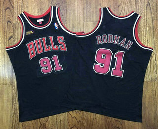 Men's Chicago Bulls #91 Dennis Rodman 1997-98 Red Champions Patch Hardwood Classics Soul AU Throwback Jersey