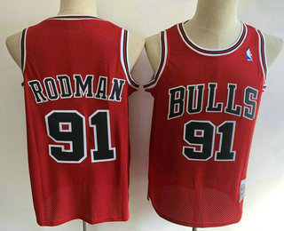 Men's Chicago Bulls #91 Dennis Rodman 1997-98 Red Hardwood Classics Soul Swingman Throwback Jersey