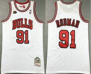 Men's Chicago Bulls #91 Dennis Rodman 1997-98 White Final Patch Hardwood Classics Soul Throwback Jersey