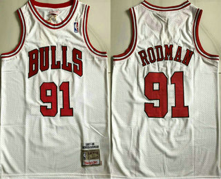 Men's Chicago Bulls #91 Dennis Rodman 1997-98 White Hardwood Classics Soul AU Throwback Jersey