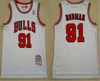 Men's Chicago Bulls #91 Dennis Rodman 1997-98 White Hardwood Classics Soul Swingman Throwback Jersey