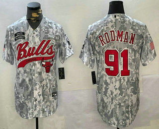 Men's Chicago Bulls #91 Dennis Rodman Arctic Camo 2024 Salute to Service Stitched Baseball Jersey