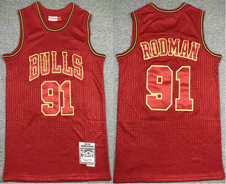 Men's Chicago Bulls #91 Dennis Rodman Red 1997-98 Hardwood Classics Soul Swingman Throwback Jersey