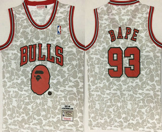 Men's Chicago Bulls #93 Bape White Hardwood Classics Soul Swingman Throwback Jersey