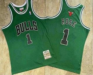 Men's Chicago Bulls 1 Derek Rose Green Hardwood Classics Soul AU Throwback Jersey