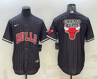 Men's Chicago Bulls Black With Patch Cool Base Stitched Baseball Jersey