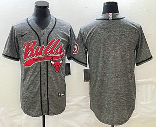 Men's Chicago Bulls Blank Grey Gridiron Cool Base Stitched Baseball Jersey