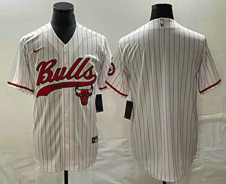 Men's Chicago Bulls Blank White Pinstripe Cool Base Stitched Baseball Jersey