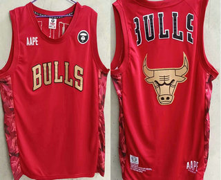 Men's Chicago Bulls NBA AAPE Red Swingman Throwback Jersey