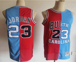 Men's Chicago Bulls North Carolina #23 Michael Jordan White Blue Split Throwback Stitched Jersey