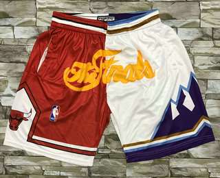 Men's Chicago Bulls and Utah Jazz Red With White 1997 The Finals Patch Split Hardwood Classics Soul Swingman Throwback Shorts