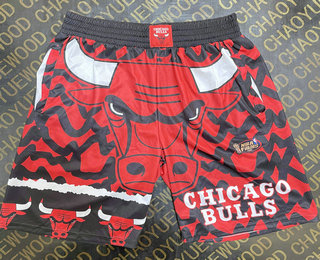 Men's Chicago Bulls big LOGO Red Laser Printing Shorts