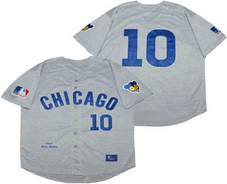 Men's Chicago Cubs #10 Ron Santo 1969 Grey With Blue Number Wool Throwback Jersey