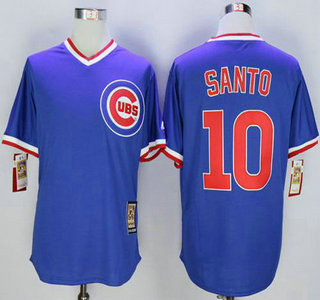 Men's Chicago Cubs #10 Ron Santo Blue Cooperstown Jersey