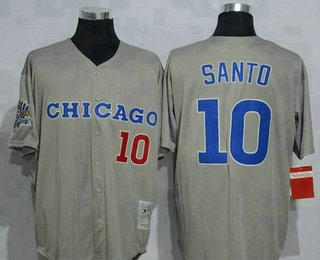 Men's Chicago Cubs #10 Ron Santo Gray Mitchell & Ness Throwback Jersey With 1990 All-Star Patch