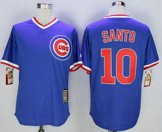 Men's Chicago Cubs #10 Ron Santo Retired Blue Pullover Cooperstown Collection Mitchell & Ness Jersey by Majestic