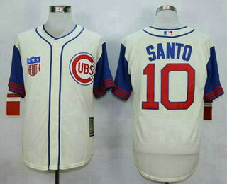 Men's Chicago Cubs #10 Ron Santo Retired Cream 1942 Majestic Cooperstown Collection Throwback Jersey