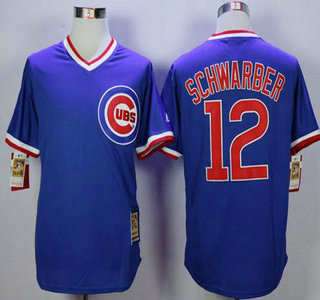 Men's Chicago Cubs #12 Kyle Schwarber Blue Cooperstown Jersey