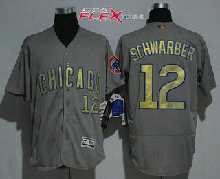 Men's Chicago Cubs #12 Kyle Schwarber Gray World Series Champions Gold Stitched MLB Majestic 2017 Flex Base Jersey