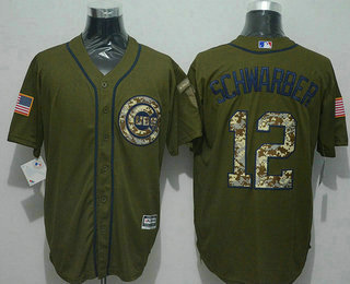 Men's Chicago Cubs #12 Kyle Schwarber Green Salute to Service Jersey