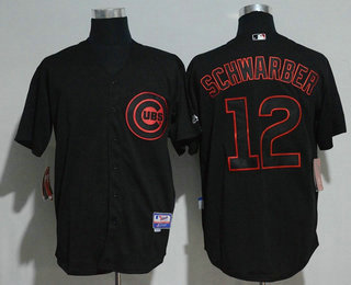 Men's Chicago Cubs #12 Kyle Schwarber Lights Out Black Pinstripe Stitched MLB Majestic Cool Base Jersey