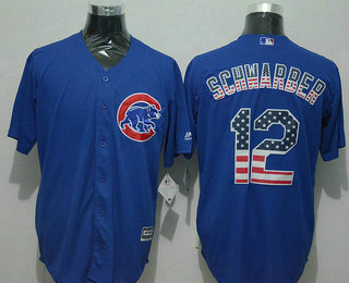 Men's Chicago Cubs #12 Kyle Schwarber USA Flag Fashion Blue New Cool Base Jersey