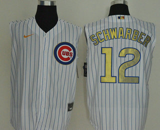 Men's Chicago Cubs #12 Kyle Schwarber White Gold 2020 Cool and Refreshing Sleeveless Fan Stitched MLB Nike Jersey