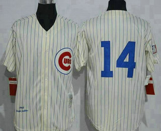 Men's Chicago Cubs #14 Ernie Banks 1969 Cream Stitched MLB Throwback Jersey By Mitchell & Ness