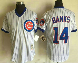 Men's Chicago Cubs #14 Ernie Banks 1988 White Pullover Stitched MLB Throwback Jersey By Mitchell & Ness