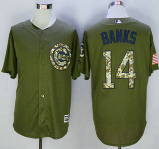 Men's Chicago Cubs #14 Ernie Banks Green Camo New Cool Base Jersey