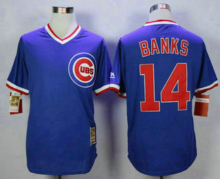 Men's Chicago Cubs #14 Ernie Banks Retired Blue Pullover Majestic Cooperstown Collection Throwback Jersey