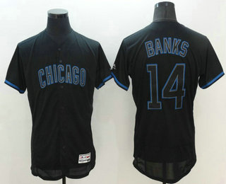 Men's Chicago Cubs #14 Ernie Banks Retired Lights Out Black Fashion Stitched MLB 2016 Majestic Flex Base Jersey