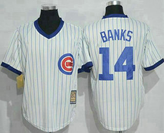 Men's Chicago Cubs #14 Ernie Banks White Strip Home Cooperstown Stitched MLB Jersey