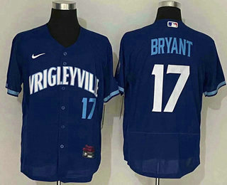 Men's Chicago Cubs #17 Kris Bryant Blue 2021 City Connect Stitched MLB Flex Base Nike Jersey