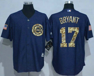 Men's Chicago Cubs #17 Kris Bryant Blue Salute to Service Majestic Baseball Jersey