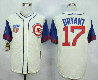 Men's Chicago Cubs #17 Kris Bryant Cream 1942 Majestic Cooperstown Collection Throwback Jersey