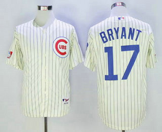 Men's Chicago Cubs #17 Kris Bryant Cream Pinstripe 1969 Turn Back The Clock Baseball Jersey