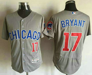 Men's Chicago Cubs #17 Kris Bryant Gray Road 2016 Flexbase Majestic Baseball Jersey