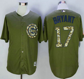 Men's Chicago Cubs #17 Kris Bryant Green Camo New Cool Base Jersey