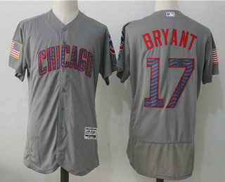 Men's Chicago Cubs #17 Kris Bryant Grey 2017 Stars & Stripes Stitched MLB Majestic Flex Base Jersey