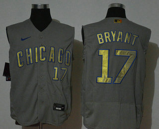 Men's Chicago Cubs #17 Kris Bryant Grey Gold 2020 Cool and Refreshing Sleeveless Fan Stitched Flex Nike Jersey