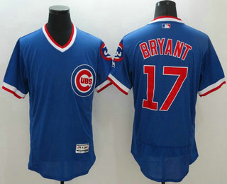 Men's Chicago Cubs #17 Kris Bryant Royal Blue Pullover Cooperstown 2016 Flexbase Majestic Baseball Jersey