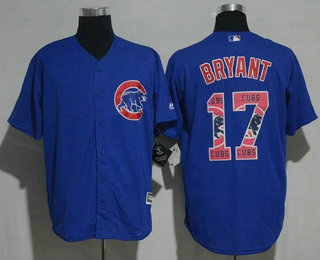 Men's Chicago Cubs #17 Kris Bryant Royal Blue Team Logo Ornamented Stitched MLB Majestic Cool Base Jersey