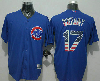 Men's Chicago Cubs #17 Kris Bryant USA Flag Fashion Blue New Cool Base Jersey