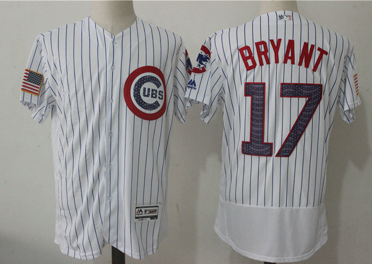 Men's Chicago Cubs #17 Kris Bryant White 2017 Stars & Stripes Stitched MLB Majestic Flex Base Jersey