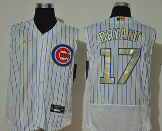 Men's Chicago Cubs #17 Kris Bryant White Gold 2020 Cool and Refreshing Sleeveless Fan Stitched Flex Nike Jersey