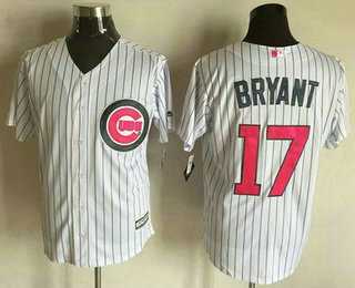 Men's Chicago Cubs #17 Kris Bryant White With Pink 2016 Mother's Day Baseball Cool Base Jersey